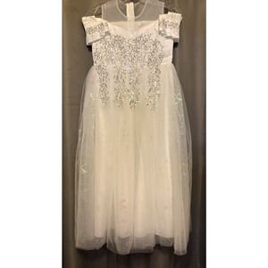 Anneyol Girls Dress White 5Layer Sequins Communion Flower Girl First Communion